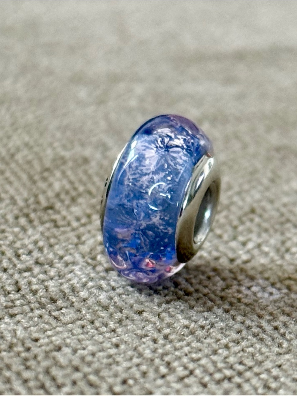 Blue Pink iridescent Murano Glass Charm fit Pandora bracelets